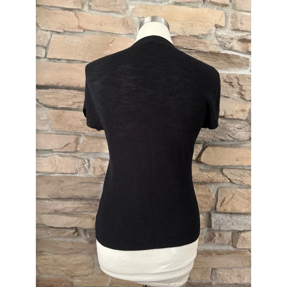 Banana Republic Womens Black Linen Blend Ribbed Knit Short Sleeve Sweater Small - Picture 3 of 10